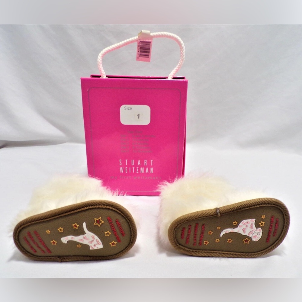 2 PAIR Stuart Weitzman Fluffy Baby Booties in Cream size 1 & Animal print size 2